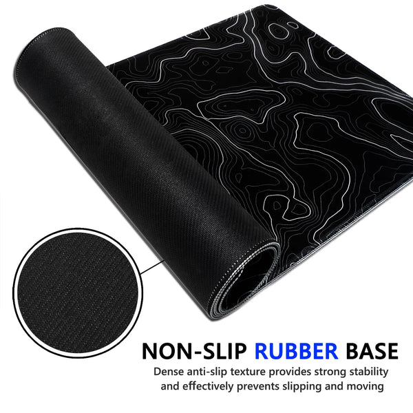 Topographic Large Gaming Mouse Pad, Extended XL Computer Mousepad with Stitched Edges and Non-Slip Rubber Base, 31.5X11.8 Inch, 1Lb, 3Mm Thick Desk Mat Keyboard Pad Desk Pad (Black)