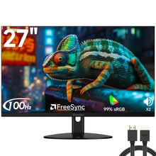 27 Inch Monitor - 1080P, VA Panel, Full HD, Frameless, 100Hz, Freesync, Built-In Speakers,For Working and Gaming, Low Blue Light, Flicker Free, HDMI, VESA Mountable, Tilt -Black