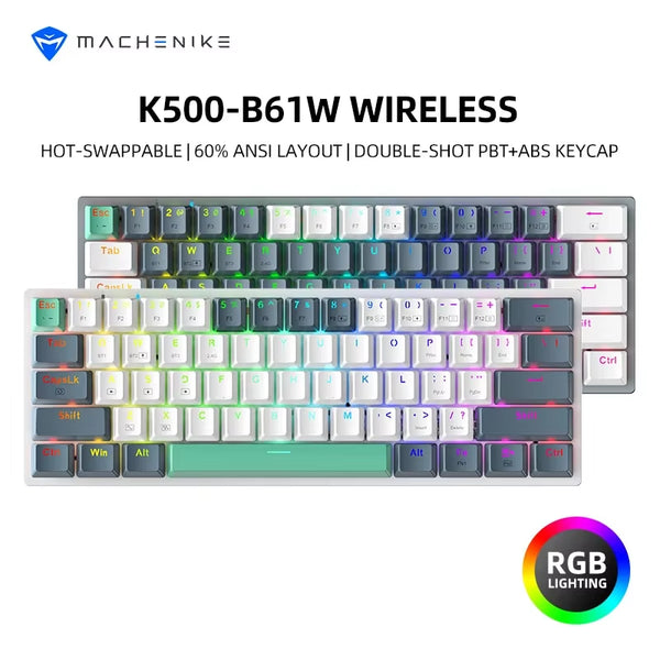 K500-B61W Wireless Mechanical Keyboard 60% ANSI Layout Hot-Swappable Tri-Mode RGB Wireless Gaming Keyboard for Gamer