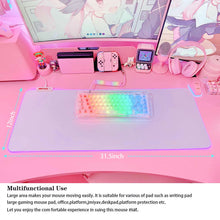 Gaming Mouse Pad White RGB Mousepad Non-Slip Rubber Base Extra Large Cool XL XXL Computer Desk Pad Gaming Accessories LED Light up  Extended Big Keyboard and Mouse Pad for Gamer (31.5X12In)