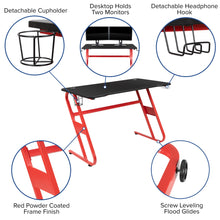 Gaming Bundle-Red Desk, Cup Holder, Headphone Hook and Reclining Chair