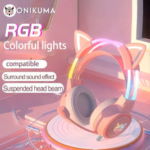 Gaming Headphones Esports Package with Dynamic RGB Light Detachable Cat Ears Mouse Holder Wired Headset with Mic Gamer