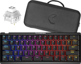 Gaming TKO Mechanical Keyboard | Clicky White Switches | 60% Layout | Split Spacebar | Hotswap | PBT Keycaps | Aluminum Body | SF Shock Limited Edition Travel Case