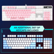 Mechanical Gaming Keyboard, New Upgraded Blue Switch 104 Keys White Backlit Keyboards, USB Wired Mechanical Computer Keyboard for Laptop, Desktop, PC Gamers(White & Pink)