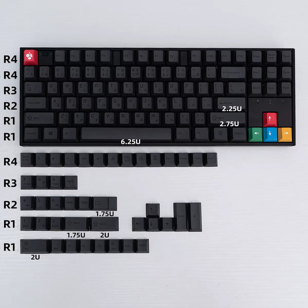 Minimalist Black Keycaps PBT Cherry Profile 61/71/64/68/84/96/980/87/104 Keycap Set