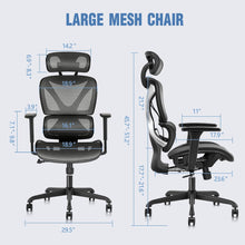 Ergonomic Office Chair, Big and Tall Mesh Chair with Lumbar Support, Adjustable 3D Arms, Reclining, Headrest & Large Seat - Home Office Desk Chair for Man Woman(Grey)