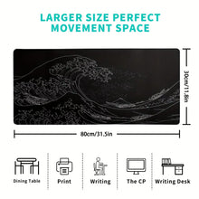 1Pcs Black Sea Wave Large Mouse Pad 700*300Mm Extended Gaming Mouse Pad Desktop Pad with Stitched Non-Slip Rubber Base Keyboard