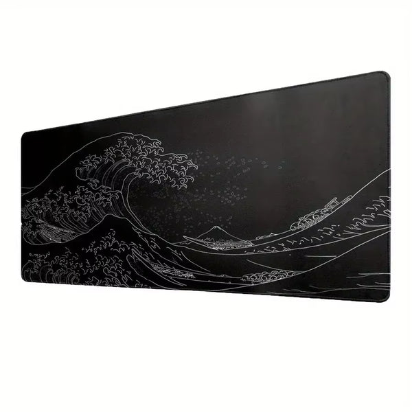 1Pcs Black Sea Wave Large Mouse Pad 700*300Mm Extended Gaming Mouse Pad Desktop Pad with Stitched Non-Slip Rubber Base Keyboard