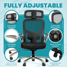 Officefactor 500 Lbs Rated Real High Back Ergonomic Big and Tall Office Chair Flip-Up Arms, Mesh Office Chair, Swivel Office Chair with anti Scratch Wheels, Mesh Office Chair (Black with Headrest)