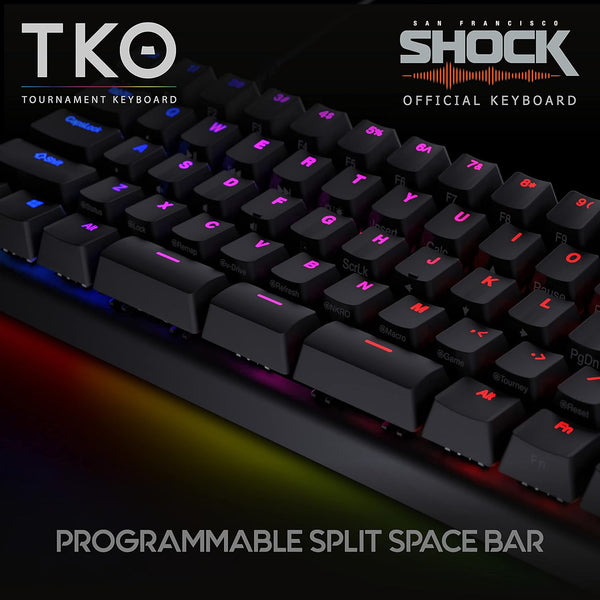 Gaming TKO Mechanical Keyboard | Clicky White Switches | 60% Layout | Split Spacebar | Hotswap | PBT Keycaps | Aluminum Body | SF Shock Limited Edition Travel Case