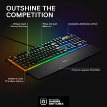 Apex 3 RGB Gaming Keyboard – 10-Zone RGB Illumination – IP32 Water Resistant – Premium Magnetic Wrist Rest (Whisper Quiet Gaming Switch)