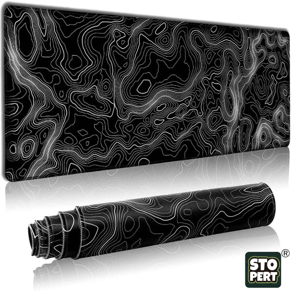 Topographic Large Gaming Mouse Pad, Extended XL Computer Mousepad with Stitched Edges and Non-Slip Rubber Base, 31.5X11.8 Inch, 1Lb, 3Mm Thick Desk Mat Keyboard Pad Desk Pad (Black)