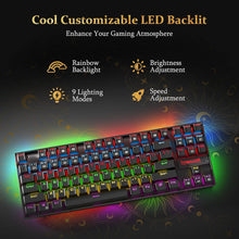 K552 Mechanical Gaming Keyboard, LED Gaming Keyboard with Red Switches, 87 Full Anti-Ghosting Keys, Unique Metal Rim for Windows Gaming PC - Black