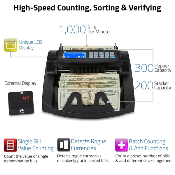 Bill Value Counter & Counterfeit Detector - Money Cash Currency Machine (Nc20I)