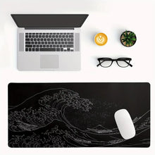 1Pcs Black Sea Wave Large Mouse Pad 700*300Mm Extended Gaming Mouse Pad Desktop Pad with Stitched Non-Slip Rubber Base Keyboard