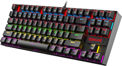 K552 Mechanical Gaming Keyboard, LED Gaming Keyboard with Red Switches, 87 Full Anti-Ghosting Keys, Unique Metal Rim for Windows Gaming PC - Black