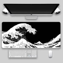 1Pcs Black Sea Wave Large Mouse Pad 700*300Mm Extended Gaming Mouse Pad Desktop Pad with Stitched Non-Slip Rubber Base Keyboard